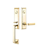 Emtek Transitional Heritage Monolithic Brass Tubular Entry set with Select L-Square Hammered Lever