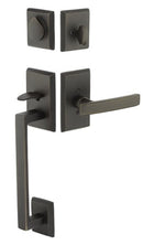 Emtek Rustic Modern Rectangular Sectional Tubular Handleset with Modern Disc Glass Knob