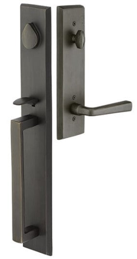 Emtek Rustic Modern Rectangular Full Length Tubular Handleset with Georgetown Glass Knob