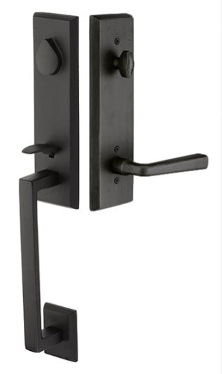 Emtek Rustic Modern Rectangular Monolithic Tubular Handleset with Lariat Lever