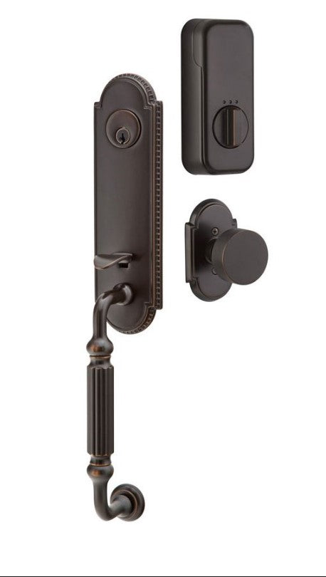 Emtek Single Cylinder Orleans Handleset EMPowered Motorized Smart Lock Upgrade With Spoke Knob