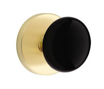 EMTEK Modern Brass Ebony Knob with Disk Rosette