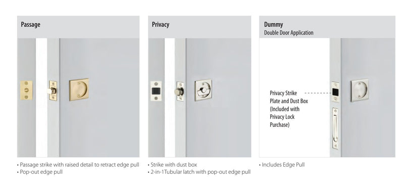Emtek Tubular Square & Round Pocket Door Locks
