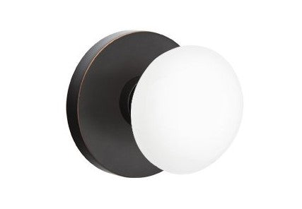 EMTEK Modern Brass Ice White Knob Concealed Screw with Disk Rosette