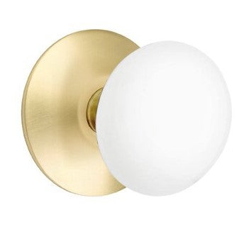 EMTEK Modern Brass Ice White Knob with Modern Rosette