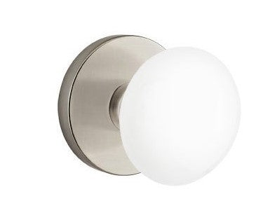 EMTEK Modern Brass Ice White Knob Concealed Screw with Disk Rosette