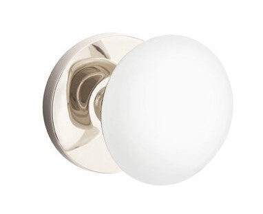 EMTEK Modern Brass Ice White Knob with Disk Rosette