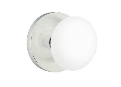 EMTEK Modern Brass Ice White Knob with Disk Rosette