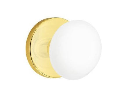 EMTEK Modern Brass Ice White Knob Concealed Screw with Disk Rosette