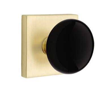 EMTEK Modern Brass Ebony Knob Concealed Screw with Square Rosette