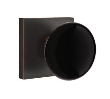 EMTEK Modern Brass Ebony Knob with Square Rosette