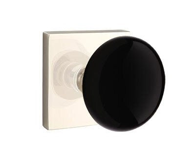 EMTEK Modern Brass Ebony Knob Concealed Screw with Square Rosette