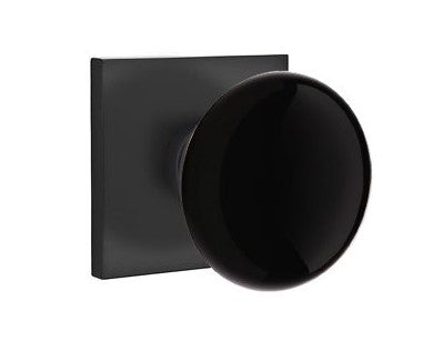 EMTEK Modern Brass Ebony Knob with Square Rosette