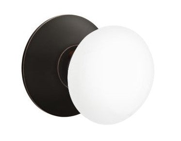 EMTEK Modern Brass Ice White Knob with Modern Rosette