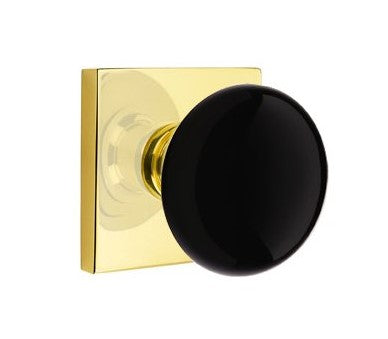 EMTEK Modern Brass Ebony Knob Concealed Screw with Square Rosette