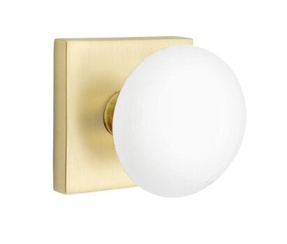 EMTEK Modern Brass Ice White Knob with Square Rosette