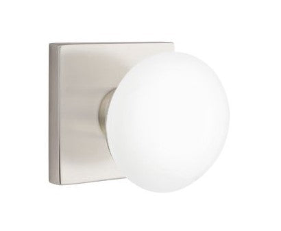 EMTEK Modern Brass Ice White Knob with Square Rosette