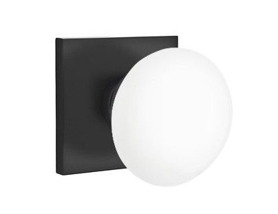 EMTEK Modern Brass Ice White Knob with Square Rosette