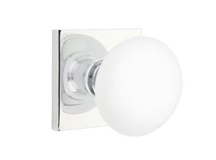 EMTEK Modern Brass Ice White Knob with Square Rosette