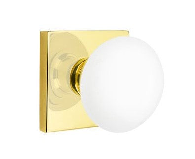 EMTEK Modern Brass Ice White Knob with Square Rosette