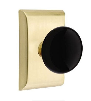 EMTEK Modern Brass Ebony Knob with Neos Rosette