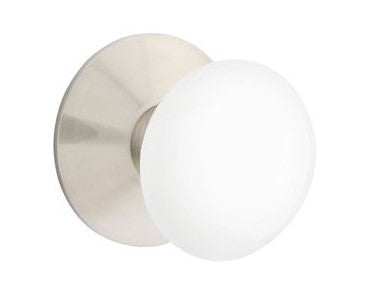 EMTEK Modern Brass Ice White Knob Concealed Screw with Modern Rosette