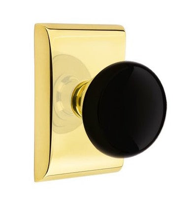 EMTEK Modern Brass Ebony Knob with Neos Rosette