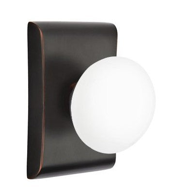 EMTEK Modern Brass Ice White Knob with Neos Rosette