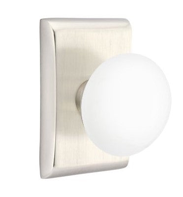 EMTEK Modern Brass Ice White Knob with Neos Rosette