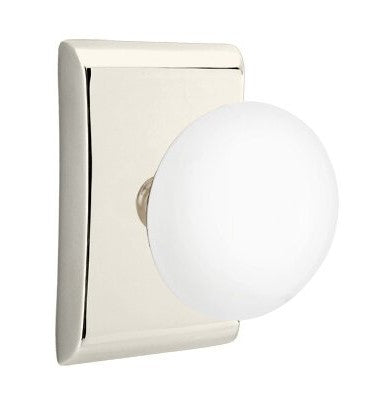 EMTEK Modern Brass Ice White Knob with Neos Rosette