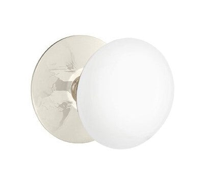 EMTEK Modern Brass Ice White Knob Concealed Screw with Modern Rosette