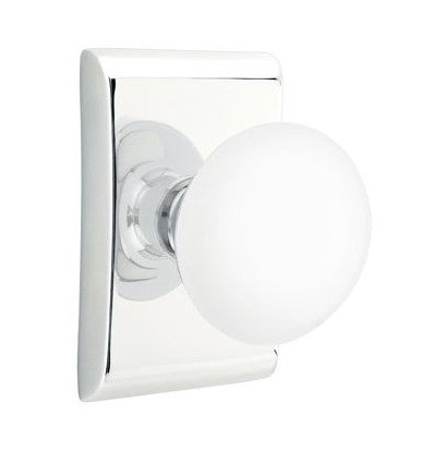 EMTEK Modern Brass Ice White Knob with Neos Rosette