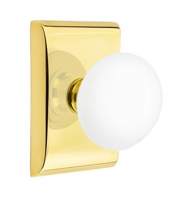 EMTEK Modern Brass Ice White Knob with Neos Rosette
