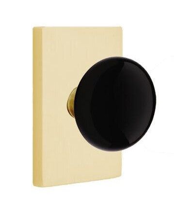 EMTEK Modern Brass Ebony Knob Concealed Screw with Modern Rectangular Rosette