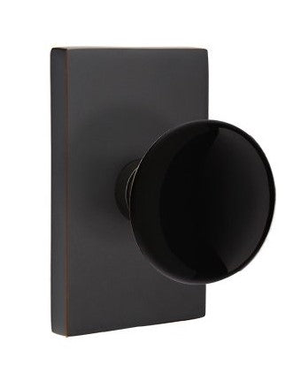 EMTEK Modern Brass Ebony Knob with Modern Rectangular Rosette