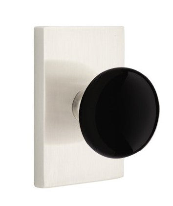 EMTEK Modern Brass Ebony Knob Concealed Screw with Modern Rectangular Rosette