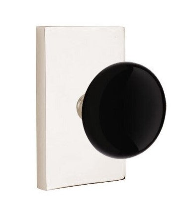 EMTEK Modern Brass Ebony Knob Concealed Screw with Modern Rectangular Rosette