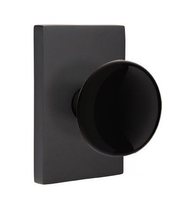 EMTEK Modern Brass Ebony Knob with Modern Rectangular Rosette
