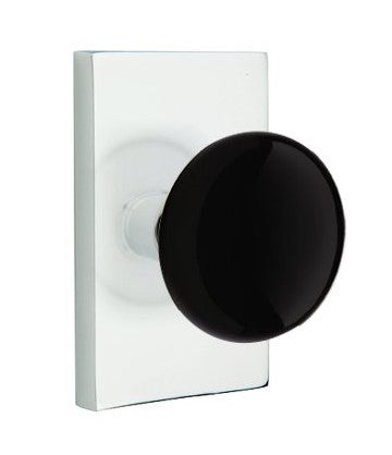 EMTEK Modern Brass Ebony Knob Concealed Screw with Modern Rectangular Rosette