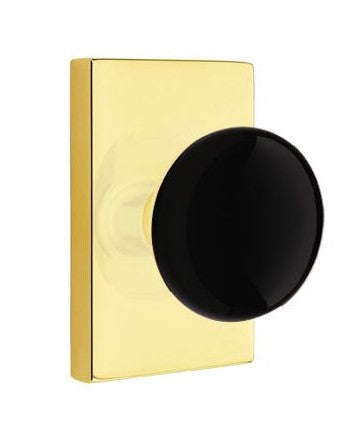 EMTEK Modern Brass Ebony Knob with Modern Rectangular Rosette