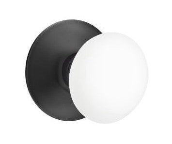 EMTEK Modern Brass Ice White Knob with Modern Rosette