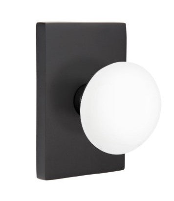 EMTEK Modern Brass Ice White Knob with Modern Rectangular Rosette
