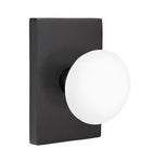 EMTEK Modern Brass Ice White Knob Concealed Screw with Modern Rectangular Rosette