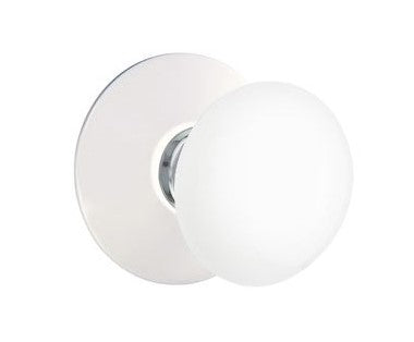 EMTEK Modern Brass Ice White Knob with Modern Rosette