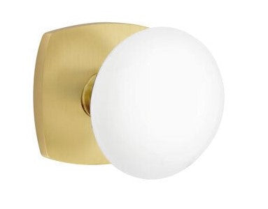 EMTEK Modern Brass Ice White Knob with Urban Modern Rosette
