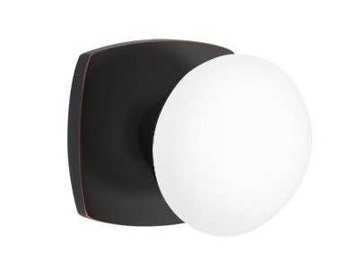 EMTEK Modern Brass Ice White Knob Concealed Screw with Urban Modern Rosette