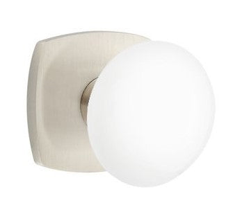 EMTEK Modern Brass Ice White Knob with Urban Modern Rosette