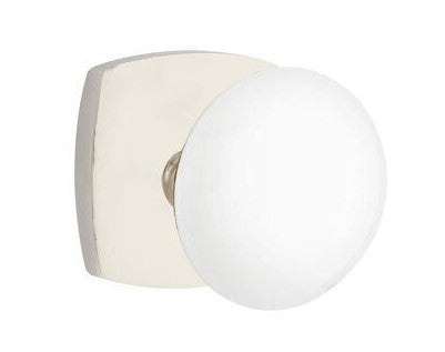 EMTEK Modern Brass Ice White Knob with Urban Modern Rosette