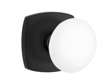 EMTEK Modern Brass Ice White Knob Concealed Screw with Urban Modern Rosette