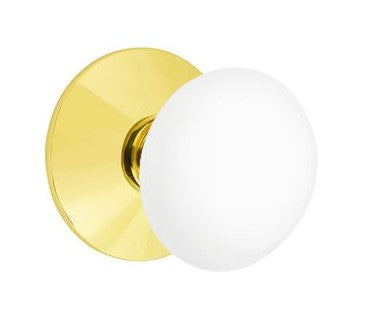 EMTEK Modern Brass Ice White Knob with Modern Rosette
